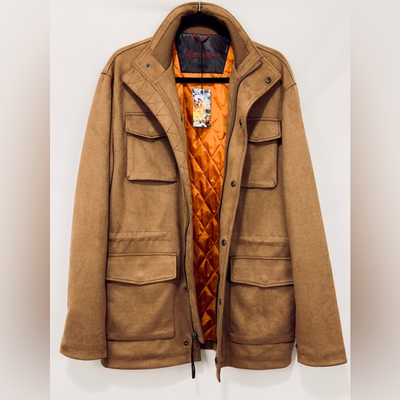 ROBERT GRAHAM Men’s Faux Suede Cargo Jacket with Quilted Orange Interior… - Picture 2 of 14